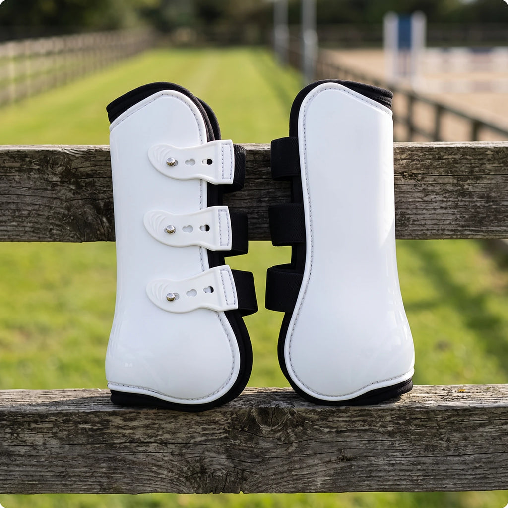 Horse Front Leg Tendon Boots – Adjustable Equestrian Guard Horse Tendon Boots PLUSH White L-front