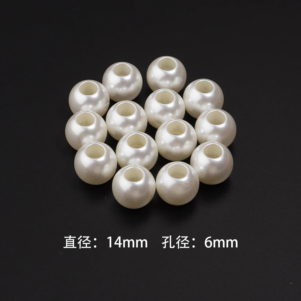 Vintage ABS Imitation Pearl Big Hole Spacer Beads – DIY Jewelry Pearl Spacer Beads PLUSH 14mm hole 6mmx50pcs