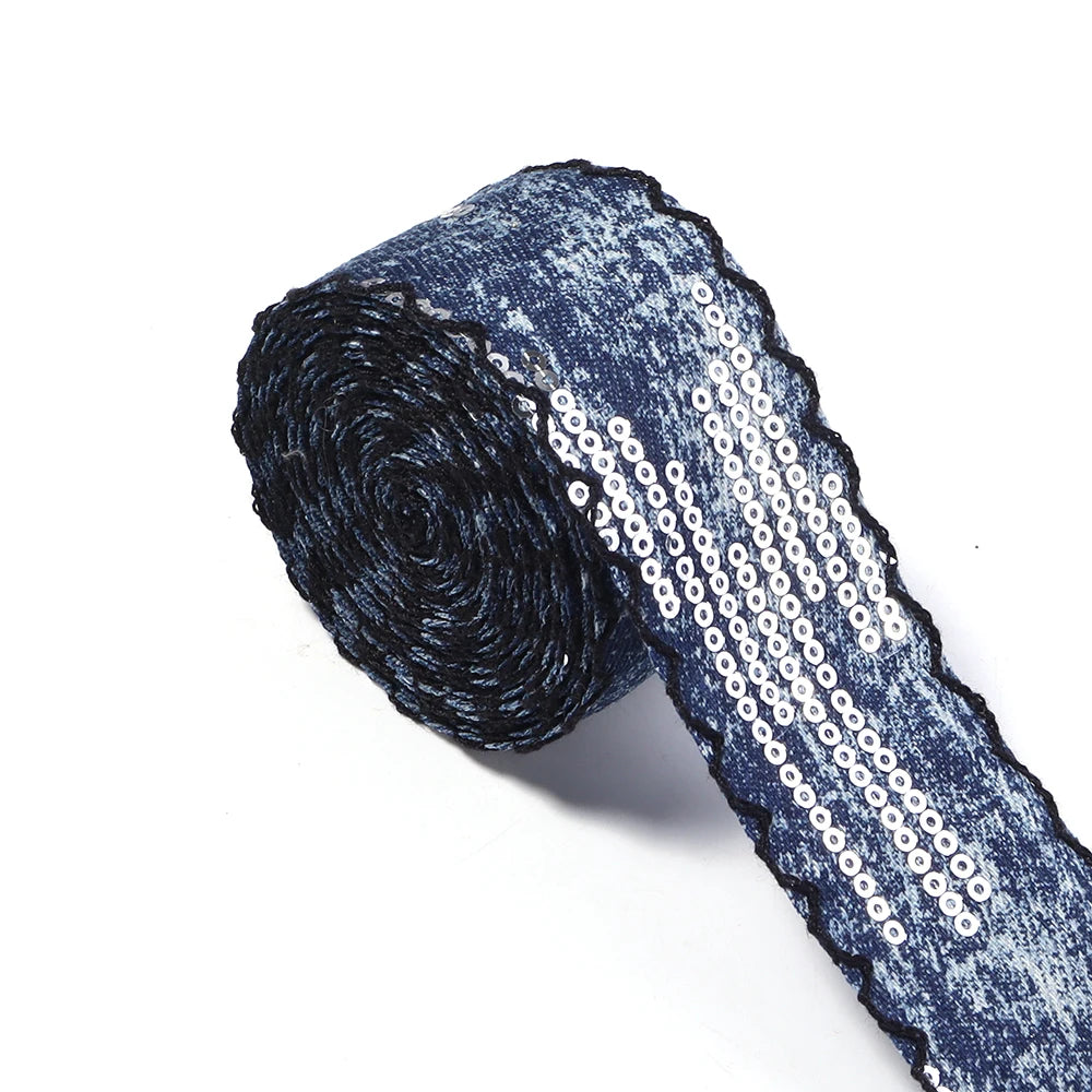 Scalloped Denim Ribbon Star Sequin Wave Trim – DIY Crafts Craft Ribbon Trim PLUSH 40mm 03 x 3yards mm