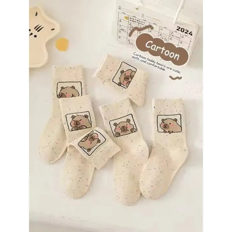 Kids Capybara Bear Cotton Crew Socks – 5 to 50 Pairs Unisex Kids Cartoon Socks PLUSH