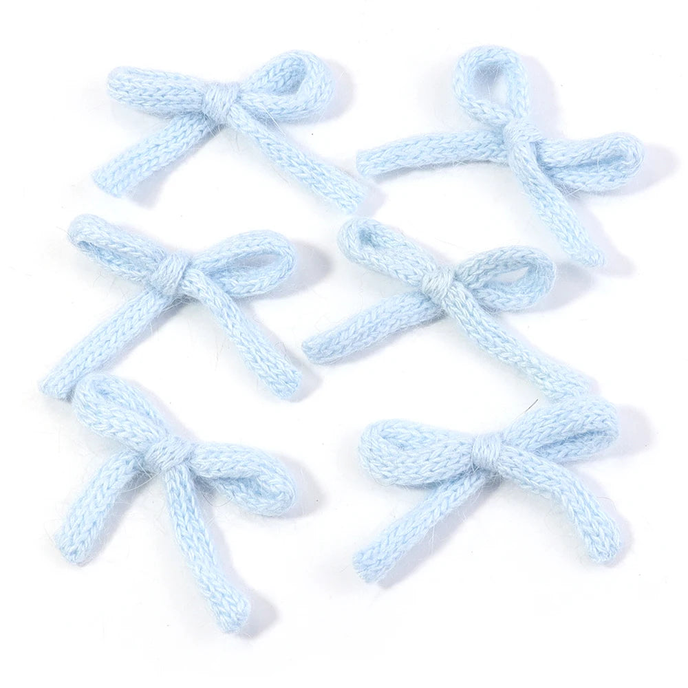 6pcs Fluffy Knit Yarn Bows for DIY Hair Clips & Jewelry Bow Embellishments PLUSH sky blue