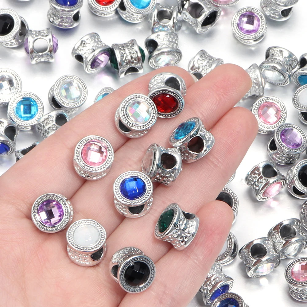 10pcs Rhinestone Barrel Beads Big Hole – DIY Jewelry Making Rhinestone Barrel Beads PLUSH
