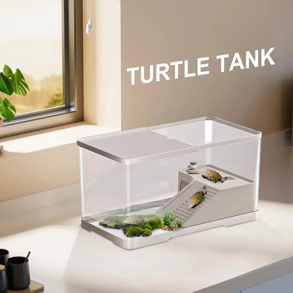 10L Turtle Aquarium Tank with Basking Platform & 360° View Reptile Vivarium Tank PLUSH