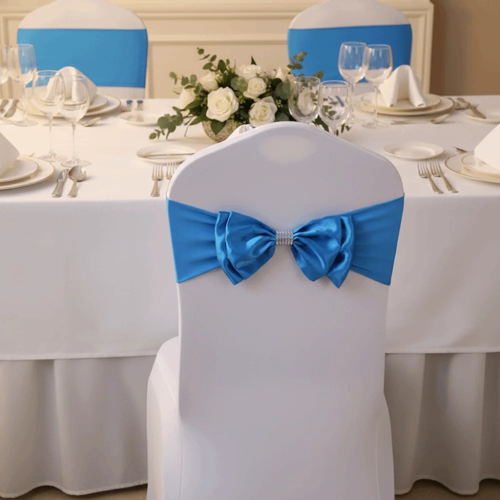 10pcs Satin Bow Chair Sashes – Elastic Spandex, No-Tie Chair Sash Bows PLUSH
