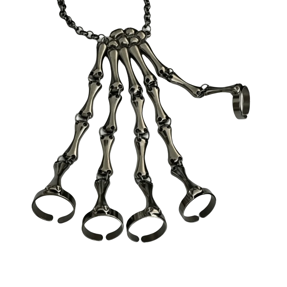 Gothic Skeleton Claw Five-Finger Bracelet – Adjustable Metal Gothic Claw Bracelet PLUSH Black