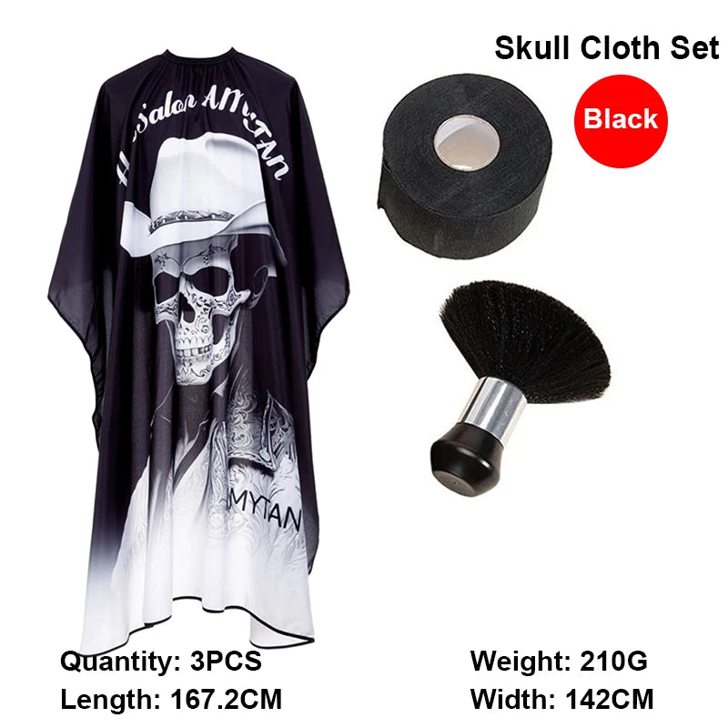 Waterproof Skull Hairdressing Cape & Bib Set – Hair Dye Hairdressing Cape Set PLUSH 3pcs set-H