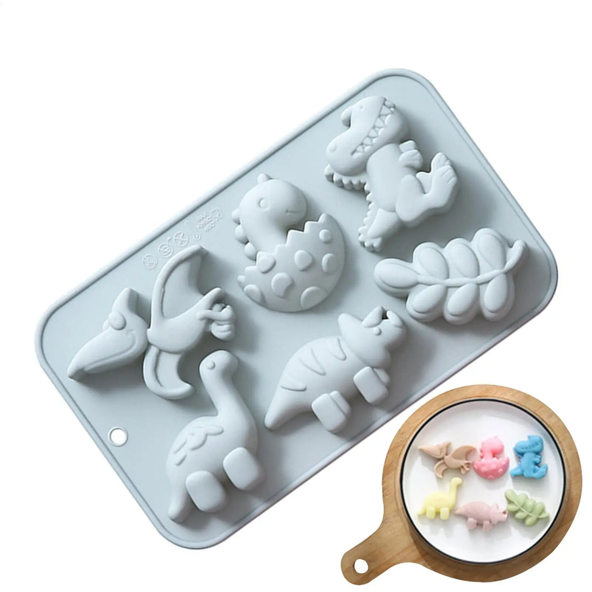 6-Cavity Dinosaur Silicone Mold – Chocolate, Candy & Cake Silicone Baking Mold PLUSH