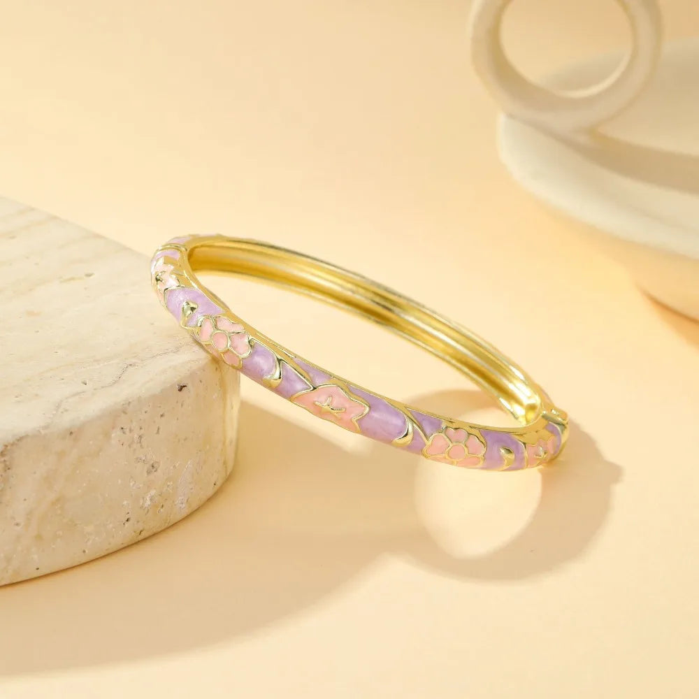 Retro Chinese Enamel Bangle – Zinc Alloy Dropped Glaze Bracelet Enamel Bangle Bracelet PLUSH Style 1