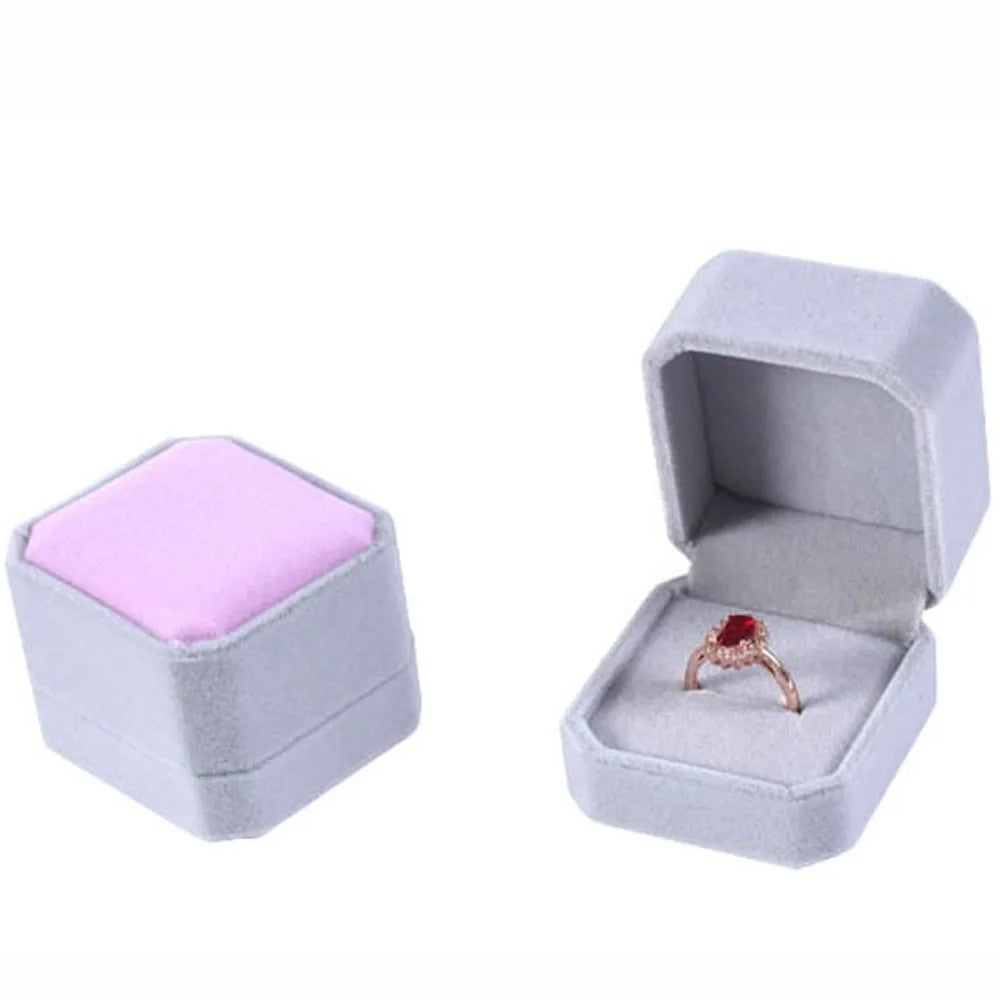 Velvet Jewelry Box – Earring & Ring Storage Display Case Jewelry Display Box PLUSH gray pink