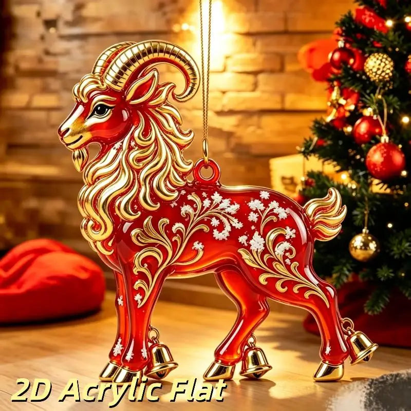 Acrylic Chinese Zodiac Goat Hanging Ornament Red Gold Holiday Hanging Ornament PLUSH A4