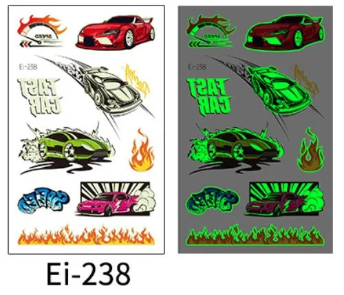 Glow in the Dark Motorcycle Tattoo Stickers for Kids – Waterproof Temporary Tattoo Stickers PLUSH 238