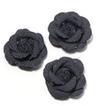 3pcs Denim Handmade Camellia Flowers 4.5cm – DIY Crafts Decor Fabric Craft Flowers PLUSH black