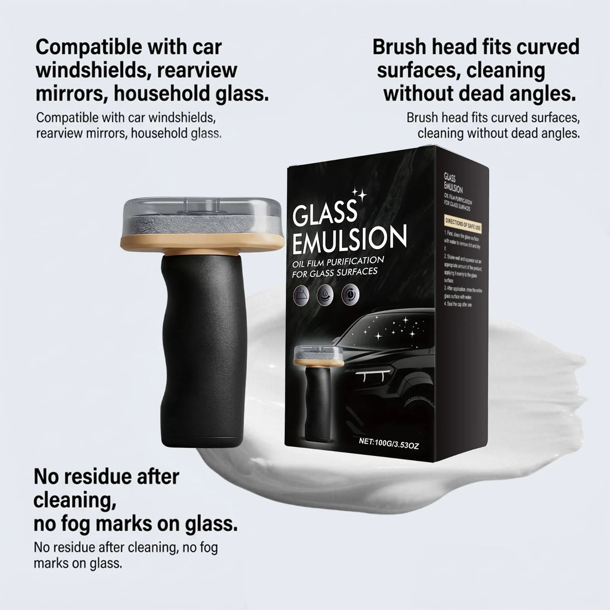 Car Windshield Glass Oil Film Remover with Brush – 100g Auto Glass Cleaner PLUSH