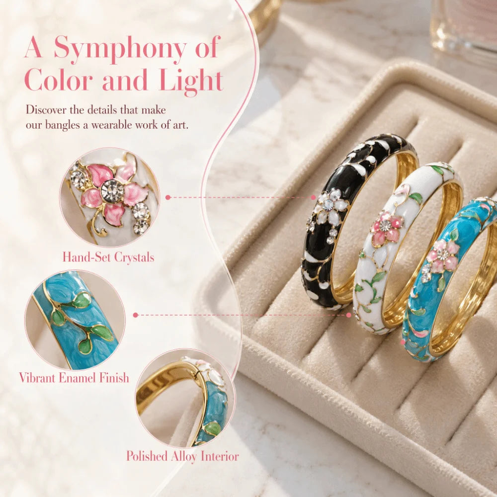 Chinese Cloisonne Enamel Flower Bangle Bracelet for Women Enamel Bangle Bracelet PLUSH
