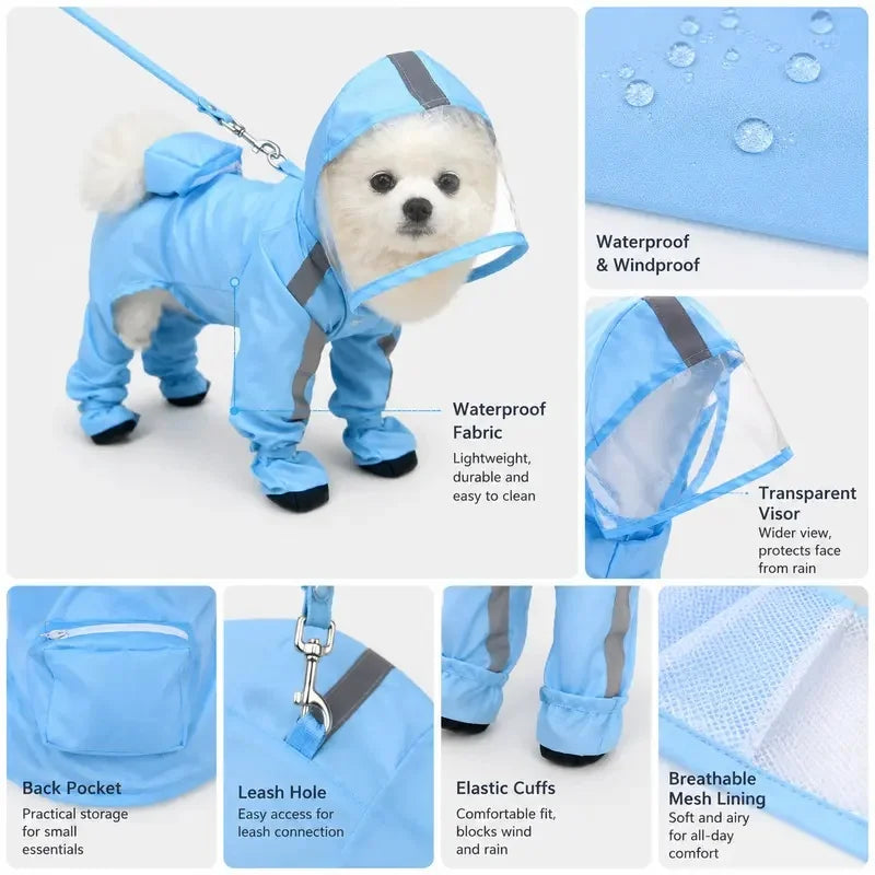 Small Dog Waterproof Poncho with Transparent Face Shield Dog Rain Poncho PLUSH