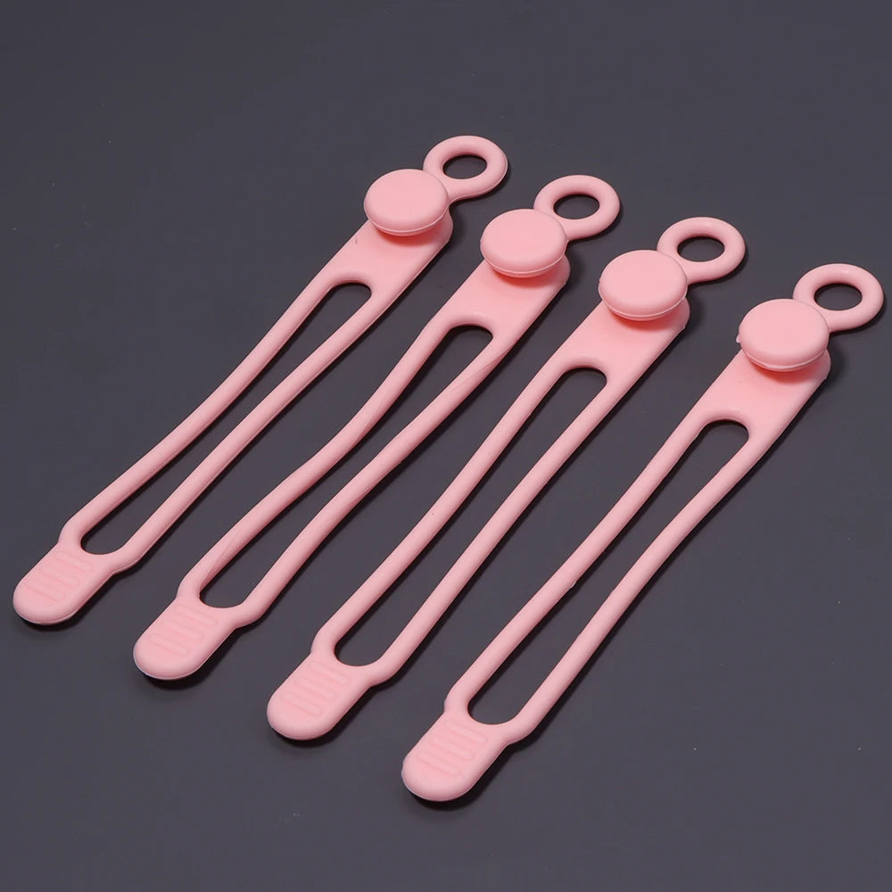 4pcs Silicone Cable Ties Multicolor Reusable Cord Organizer Cable Organizer Ties PLUSH pink