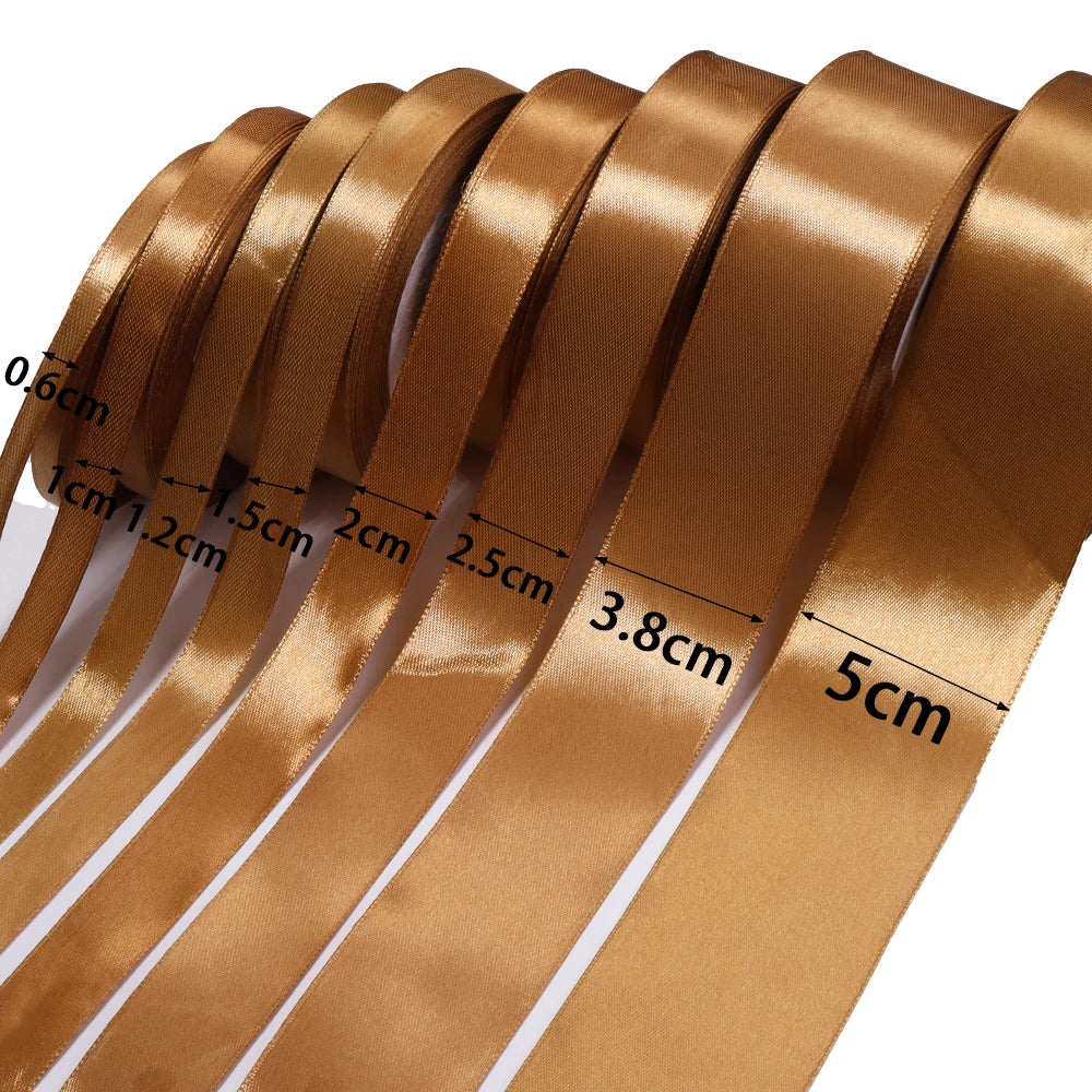 25 Yards Gold Brown Satin Ribbon – Gift Wrapping & DIY Decor Satin Craft Ribbon PLUSH