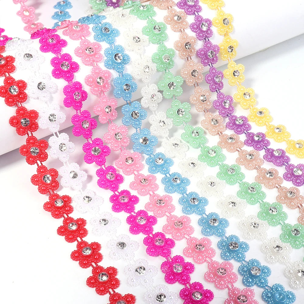 5 Yards Pearl Flower Chain with Rhinestone for DIY Jewelry Pearl Jewelry Chain PLUSH