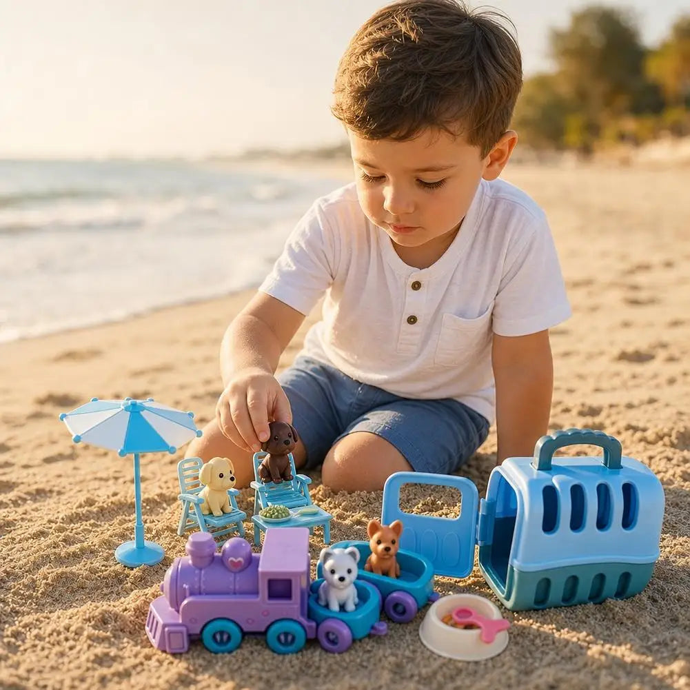 Mini Pretend Play Pet Toy Set with Carrier & Train for Kids Pretend Play Toy Set PLUSH