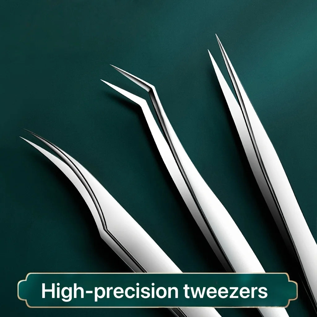 Ouriner Eyelash Grafting Tweezers Set – 3Pcs Stainless Steel Eyelash Tweezers Set PLUSH