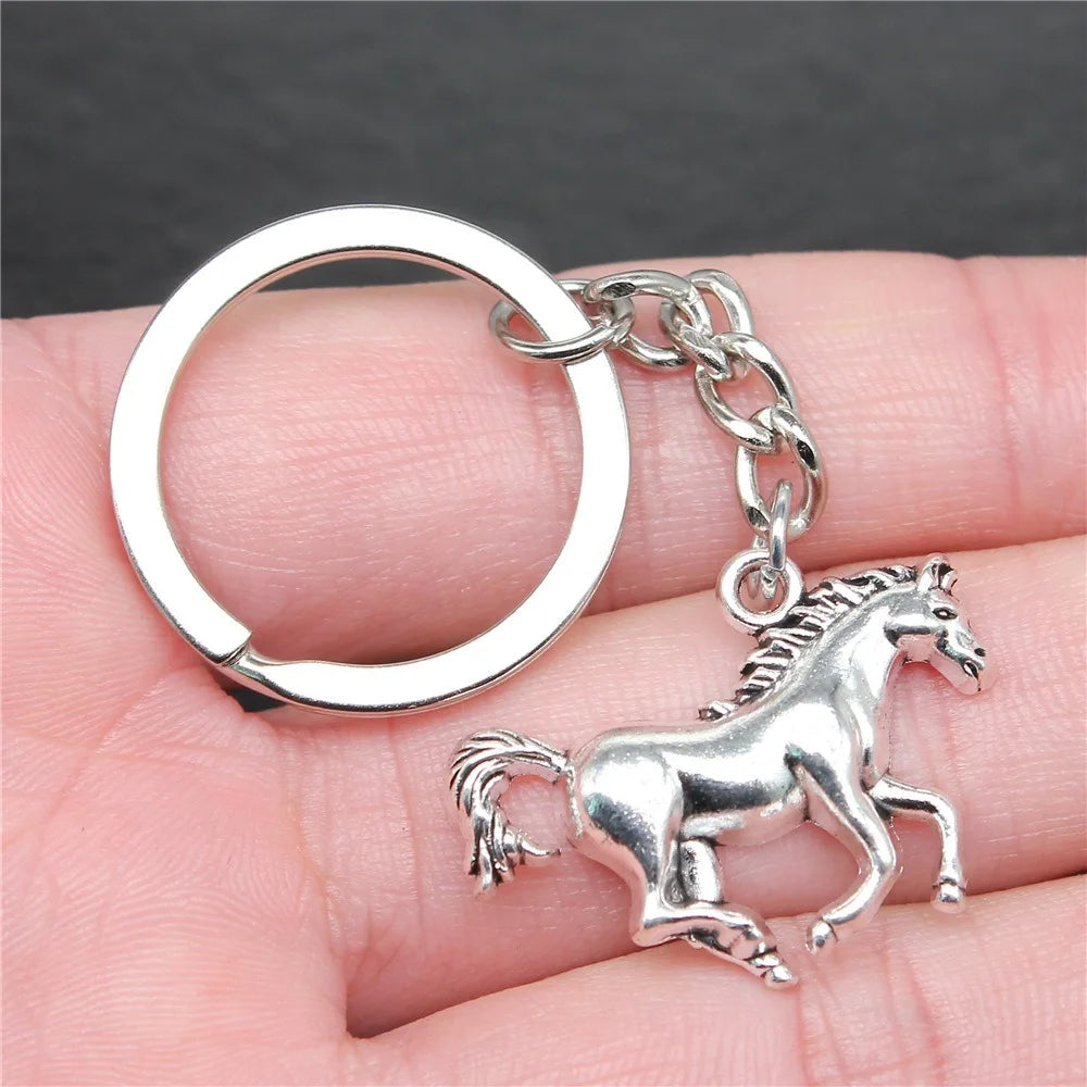 Vintage Running Horse Pendant Keychain – Silver Metal Keyring Metal Keychain PLUSH