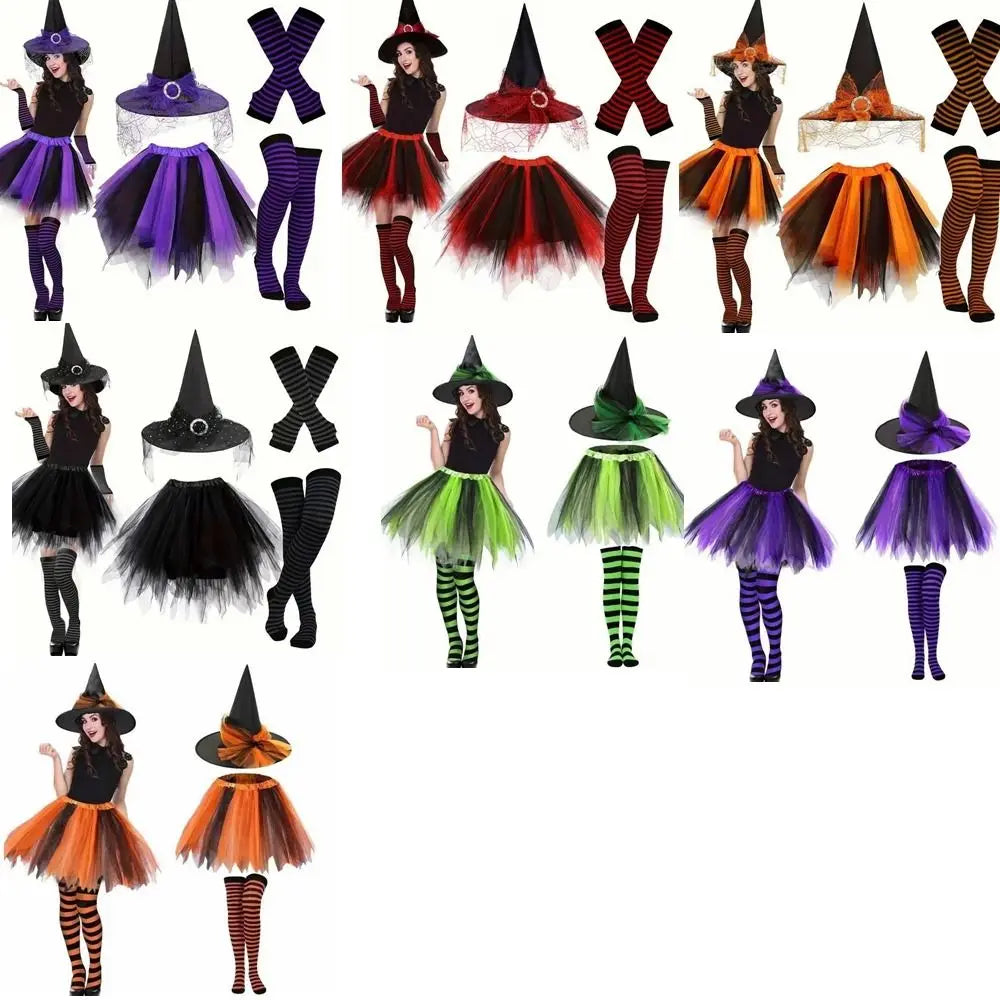 Halloween Witch Costume Set – Tutu Skirt, Hat & Striped Socks Halloween Costume Set PLUSH