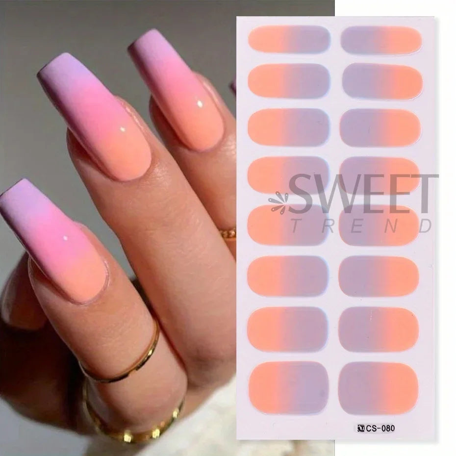 6pcs Gradient Nail Polish Strips – Pink Purple Nude Ombre Nail Art Strips PLUSH