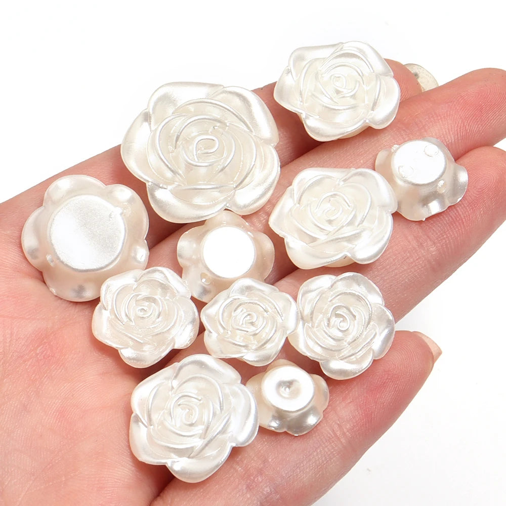 50-100pcs Vintage White Flat Back Rose Pearl Beads – DIY Jewelry Jewelry Making Beads PLUSH