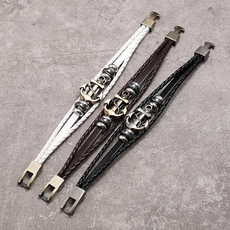Vintage Anchor Braided Leather Bracelet for Men | CHROMSTICA Leather Charm Bracelet PLUSH