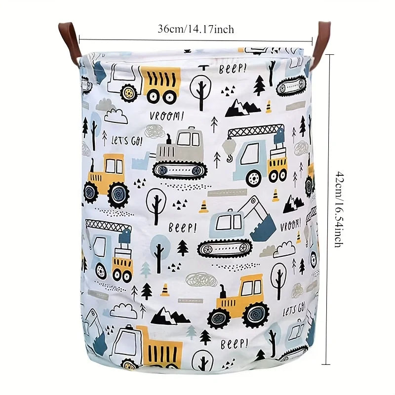 Large Foldable Laundry Basket – Cartoon Construction Vehicle Print Foldable Laundry Basket PLUSH