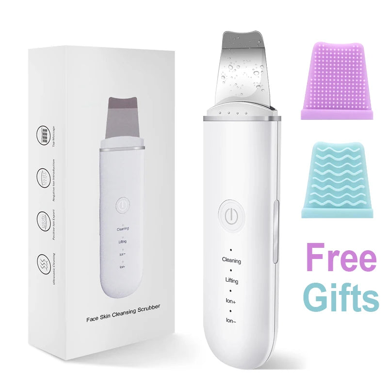 Ultrasonic Skin Scrubber Face Spatula – Cavitation Peeling Tool Facial Cleansing Device PLUSH White