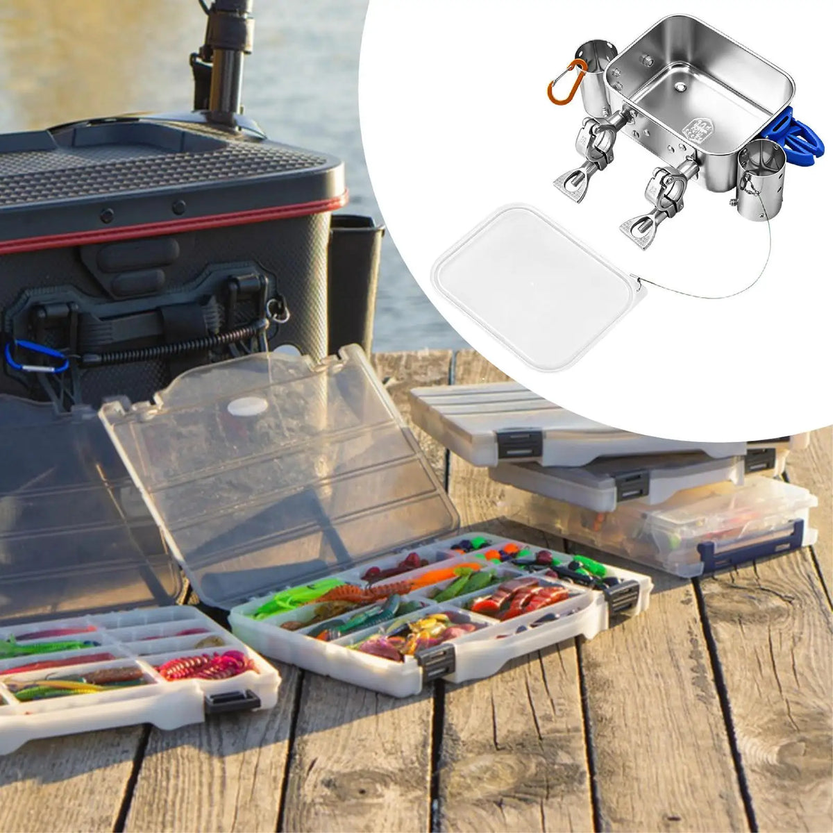 Stainless Steel Boat Fishing Bait Box – Waterproof Rail Mount Fishing Tackle Box PLUSH