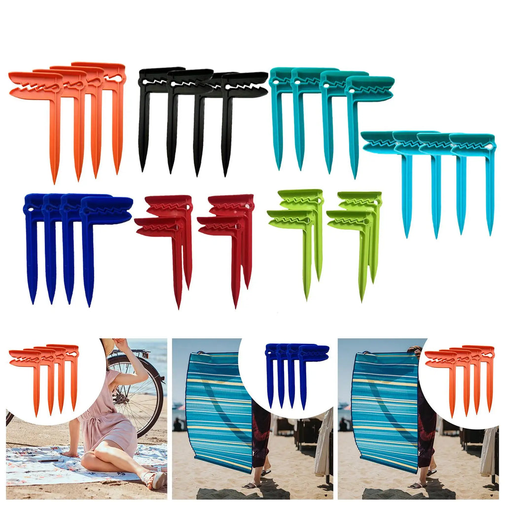 Windproof Beach Towel Anchor Stakes & Sand Clips – 4pcs Beach Towel Clips PLUSH