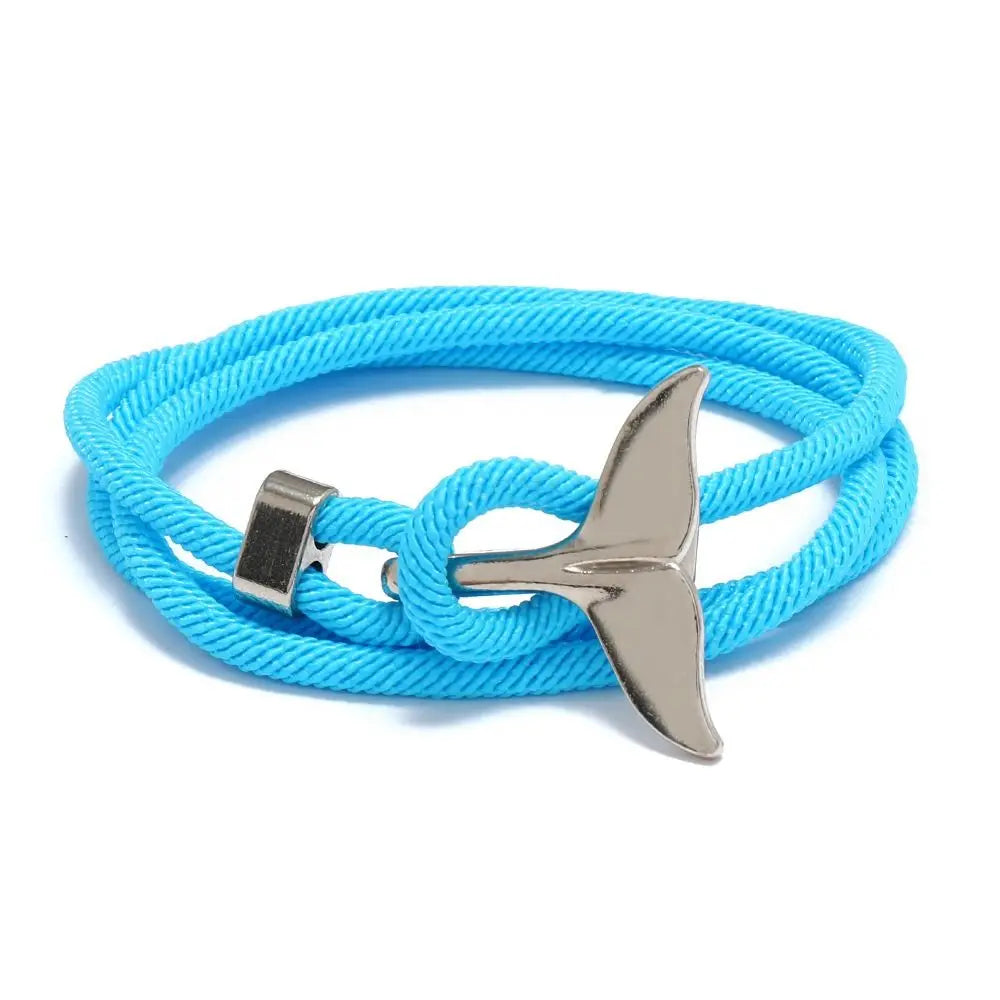 Whale Tail Braided Rope Charm Bracelet – Ocean Series Unisex Charm Bracelet PLUSH lightblue-silvertail