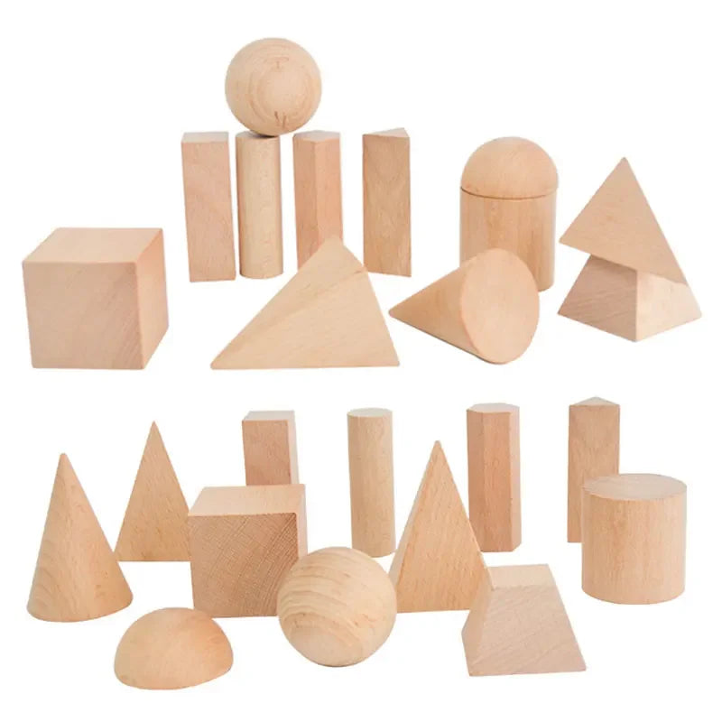 Montessori Wooden Geometric Building Blocks – Kids STEM Toy Set Wooden Educational Toy PLUSH