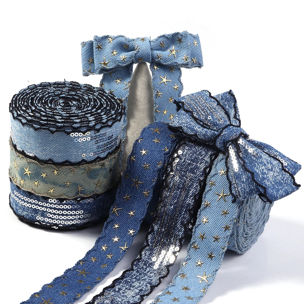Scalloped Denim Ribbon Star Sequin Wave Trim – DIY Crafts Craft Ribbon Trim PLUSH
