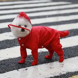 Small Dog Waterproof Poncho with Transparent Face Shield Dog Rain Poncho PLUSH Red S