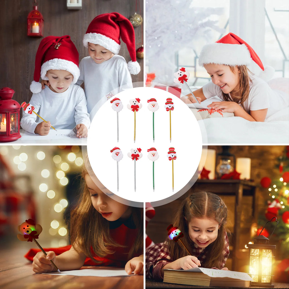 8-Pack Luminous Christmas Ballpoint Pens – Glow Xmas Gift Set Novelty Ballpoint Pens PLUSH