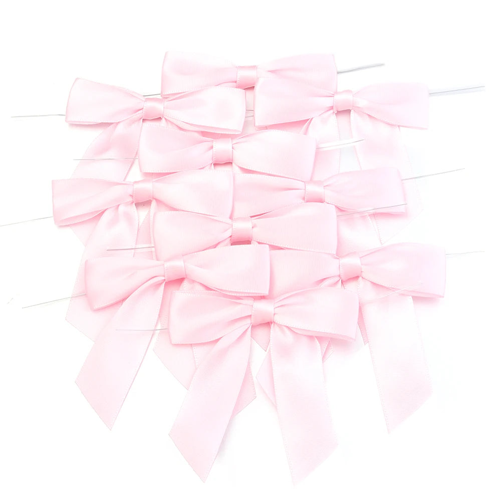 10pcs Satin Twist Tie Bows – Multicolor Gift & Candy Bag Ribbon Satin Ribbon Bows PLUSH pink 9x9cm