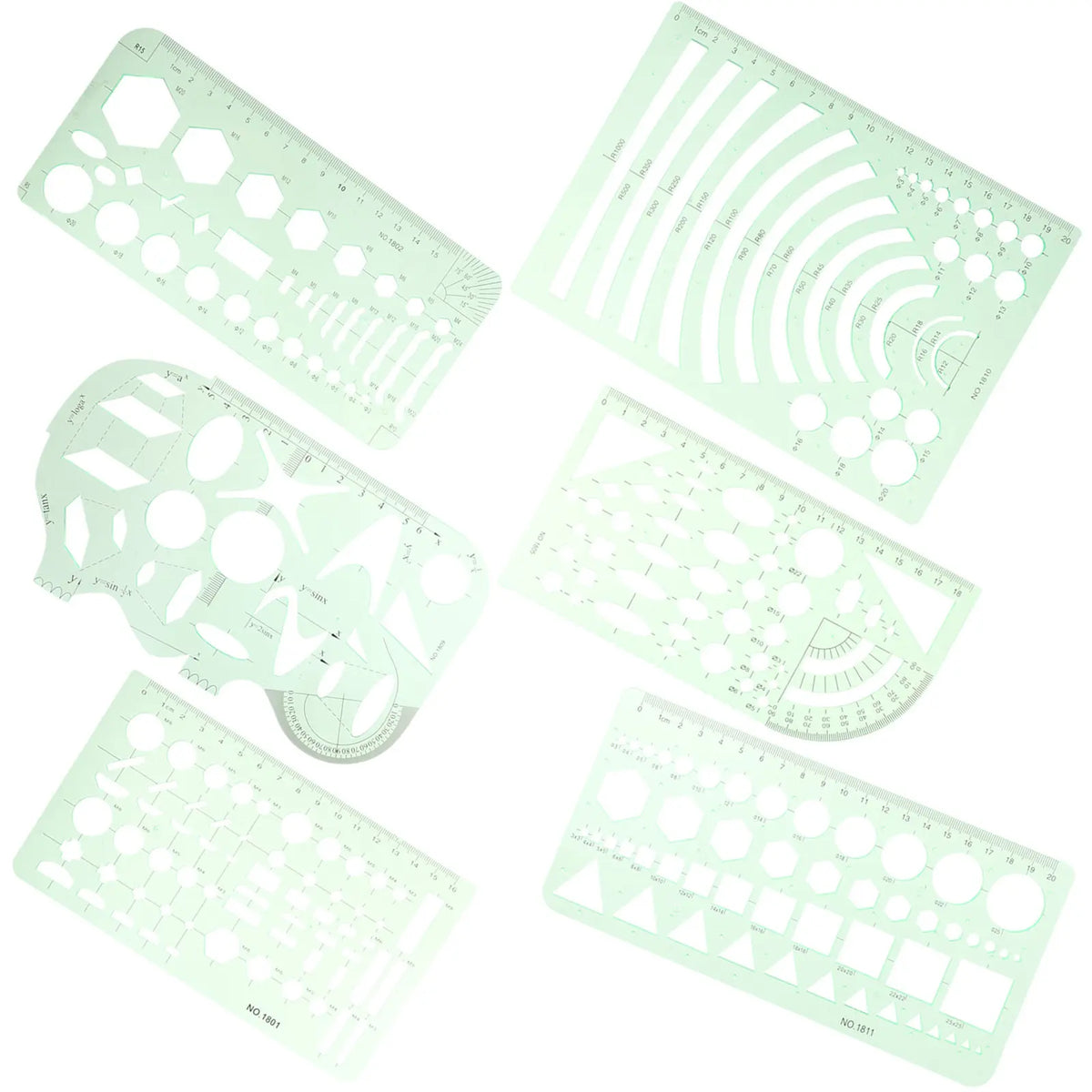 6pc Geometric Drafting Stencil Set – Plastic Metric Rulers Drafting Stencil Set PLUSH