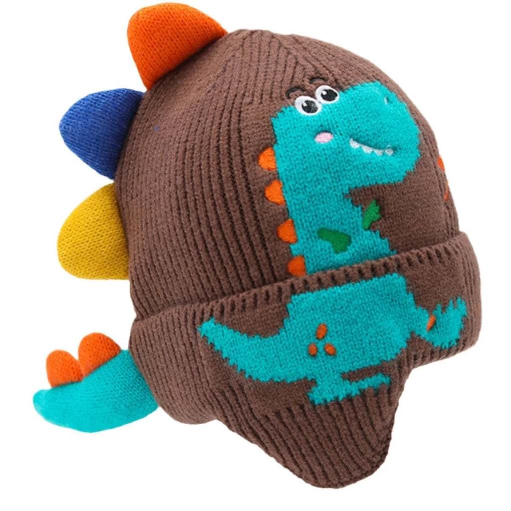 Kids Knitted Dino Beanie with Ear Flaps | Windproof Winter Hat Kids Winter Beanie PLUSH