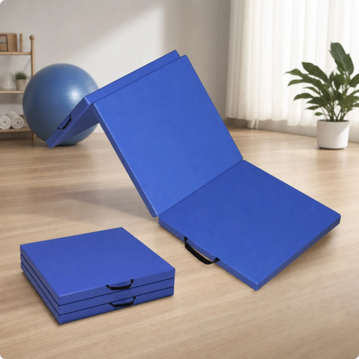 Tri-Fold Exercise Mat 5cm Thick with Handles | Folding Gym Mat Folding Exercise Mat PLUSH Tri-fold 180-60-5c A