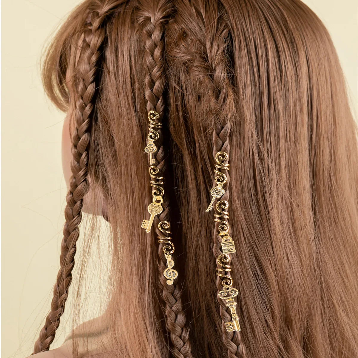 6pcs Gold Dreadlock Beads – Adjustable Hair Braid Cuff Clips Hair Braid Beads PLUSH No.9