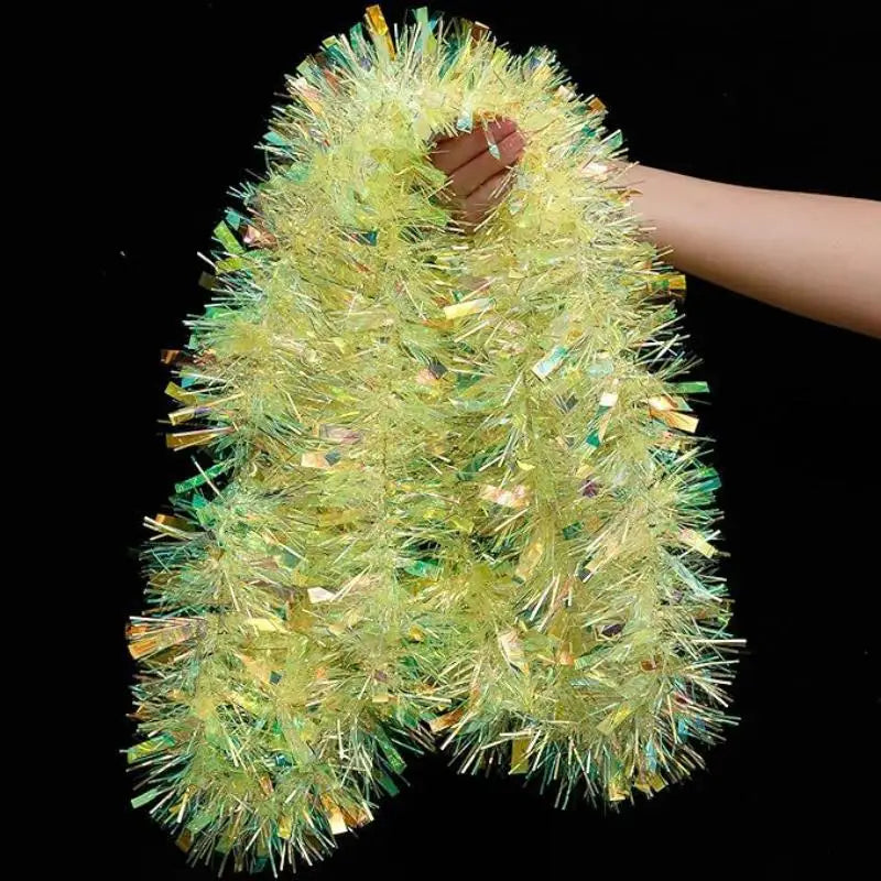 Iridescent Light Green Tinsel Garland – Holographic Holiday Decor Holiday Tinsel Garland PLUSH