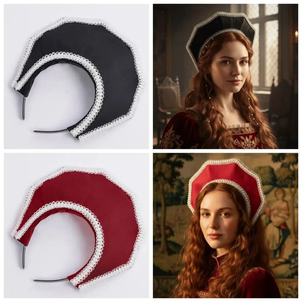 Velvet Crown Headband Baroque Faux Pearl Queen Tiara Hair Hoop Crown Hair Headband PLUSH