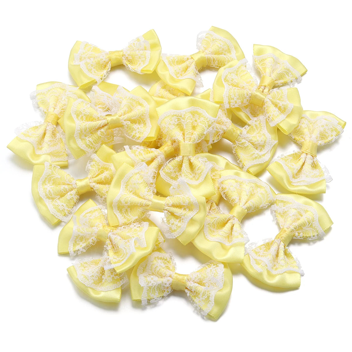 20pcs Double Layer Satin Ribbon Bows – Colourful DIY Craft Ribbon Craft Bows PLUSH Yellow 3.5X5.7cm