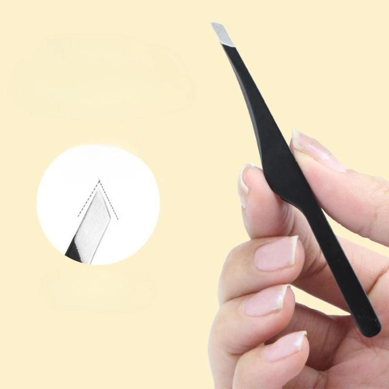 Stainless Steel Slant Tip Tweezers – Eyebrow & Lash Tool Makeup Tweezers PLUSH