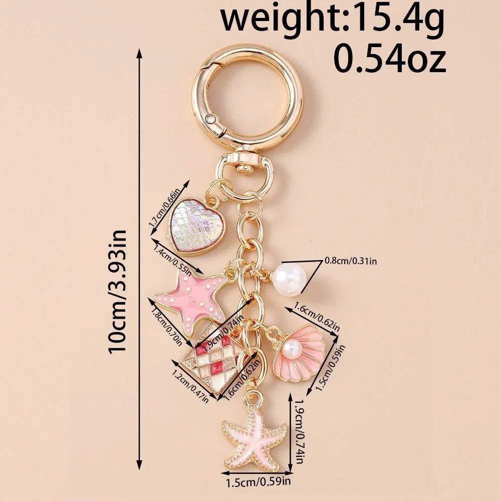 Pearl Shell Starfish Keychain – Enamel Love Heart Key Ring Fashion Keychain PLUSH