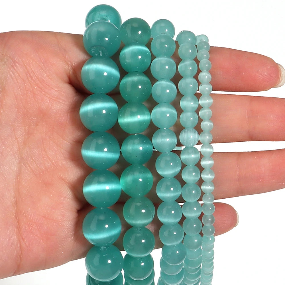 Teal Blue Cat Eye Stone Beads 4–12mm | DIY Jewelry Making Jewelry Making Beads PLUSH
