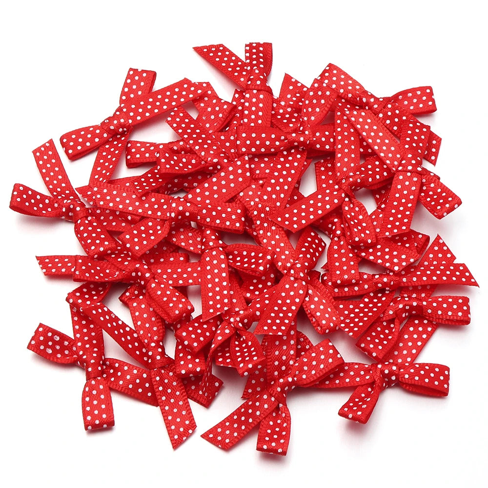 30pcs Polka Dot Ribbon Bows – DIY Hair & Sewing Craft Ribbon Bow Craft Supplies PLUSH red